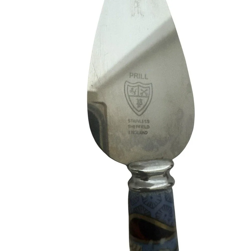 Vintage Sheffield House of Prill Chinoserie Porcelain Handle Cheese Set- Knife